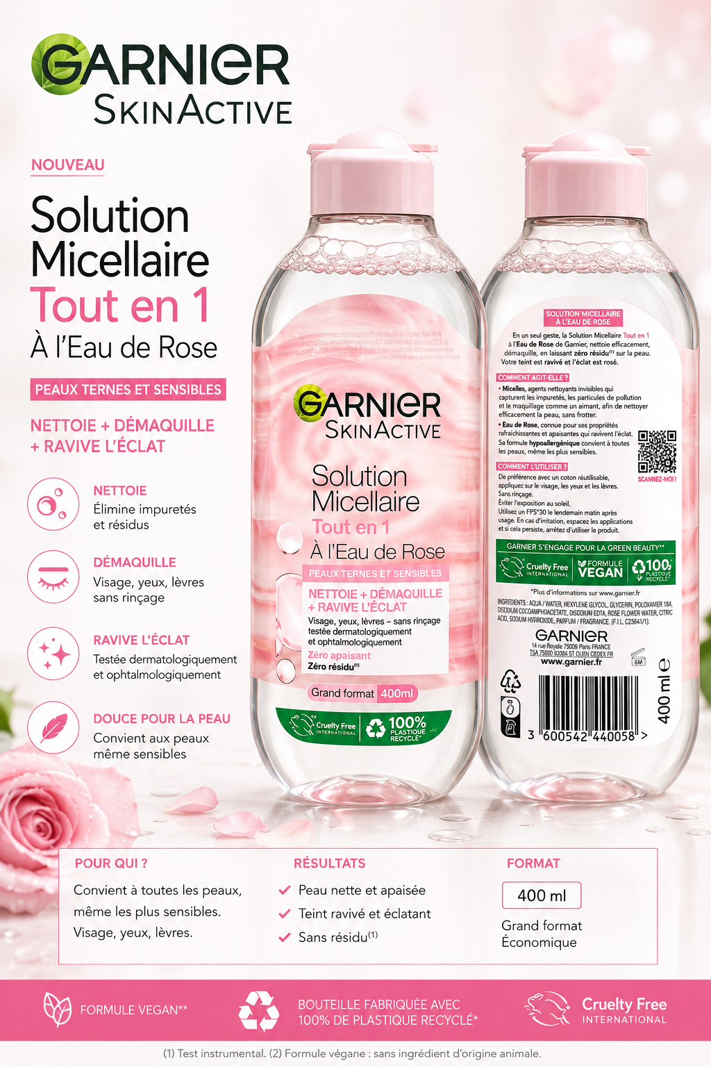 Solution micellaire garnier a l’eau de rose 400ml