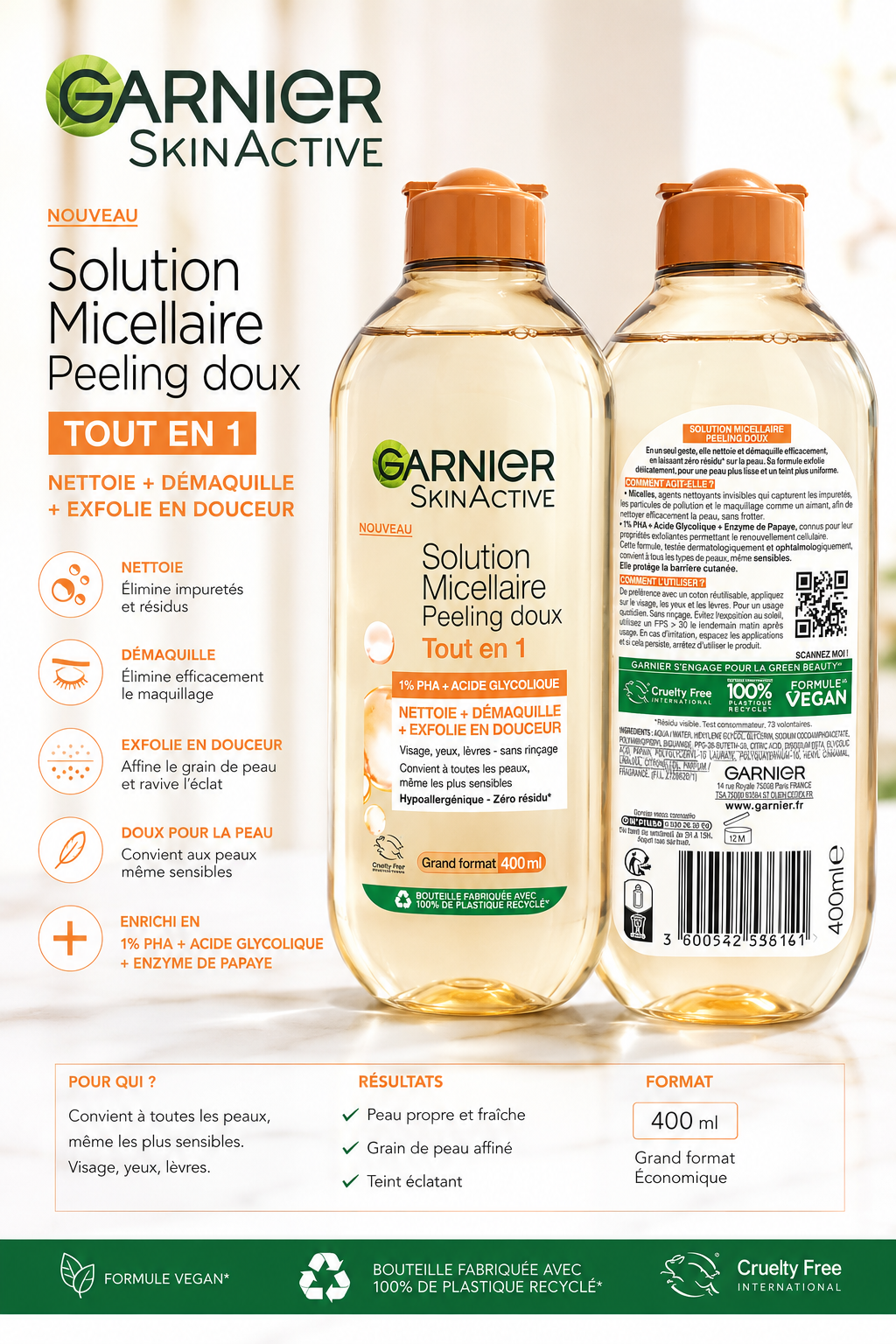 Solution micellaire garnier peeling doux 400ml